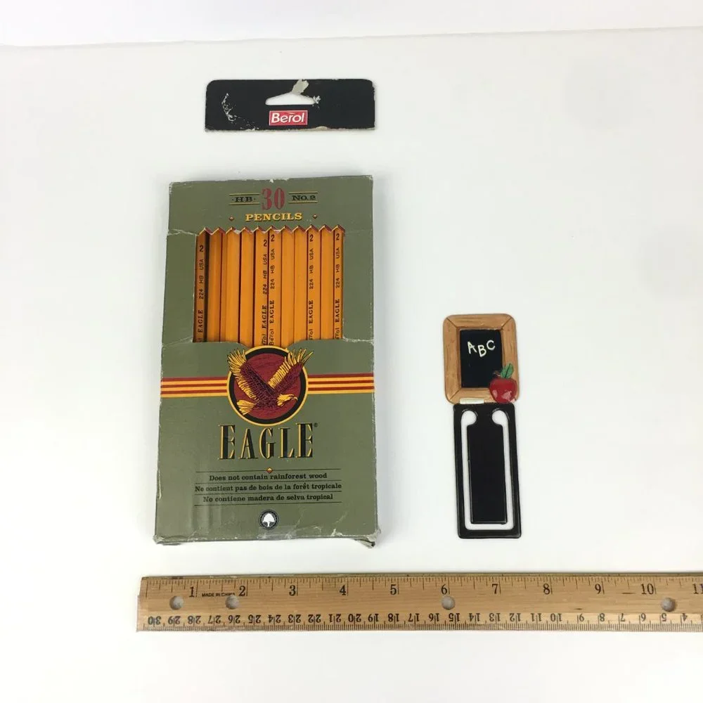 Open Vtg 1993 Eagle HB No 2 Pencils 24 Pencils w Original Box Beat Up w Bookmark